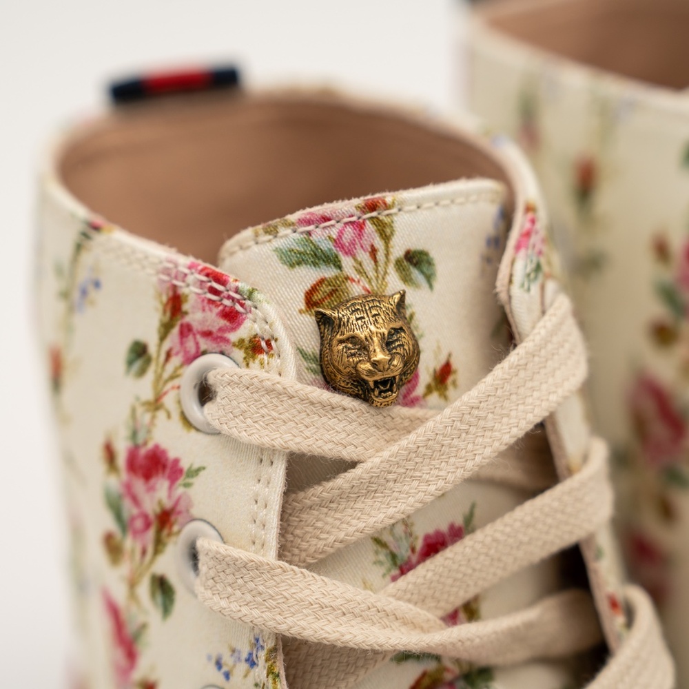 size 38eu 8us Gucci Blind For Love Floral Print High Top Sneakers Canvas Red - Picture 9 of 14